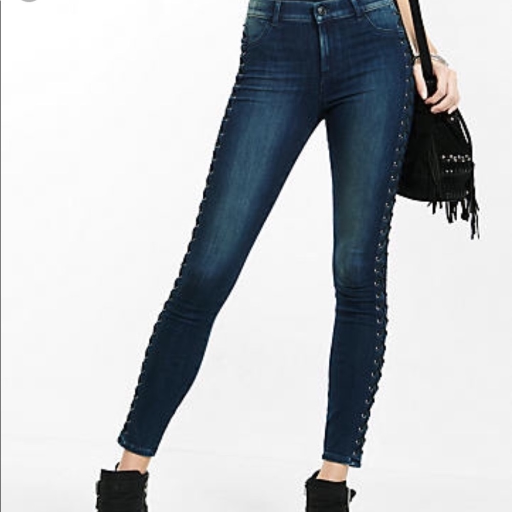 High Rise Dark Blue Express Jeans with Lace up